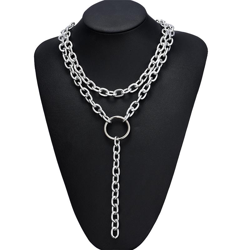 Cute Simple Chain Link Lock Necklace Pendant Women Silver Color Fashion Goth Jewelry Party Punk Maxi Collier Long Necklace Gift