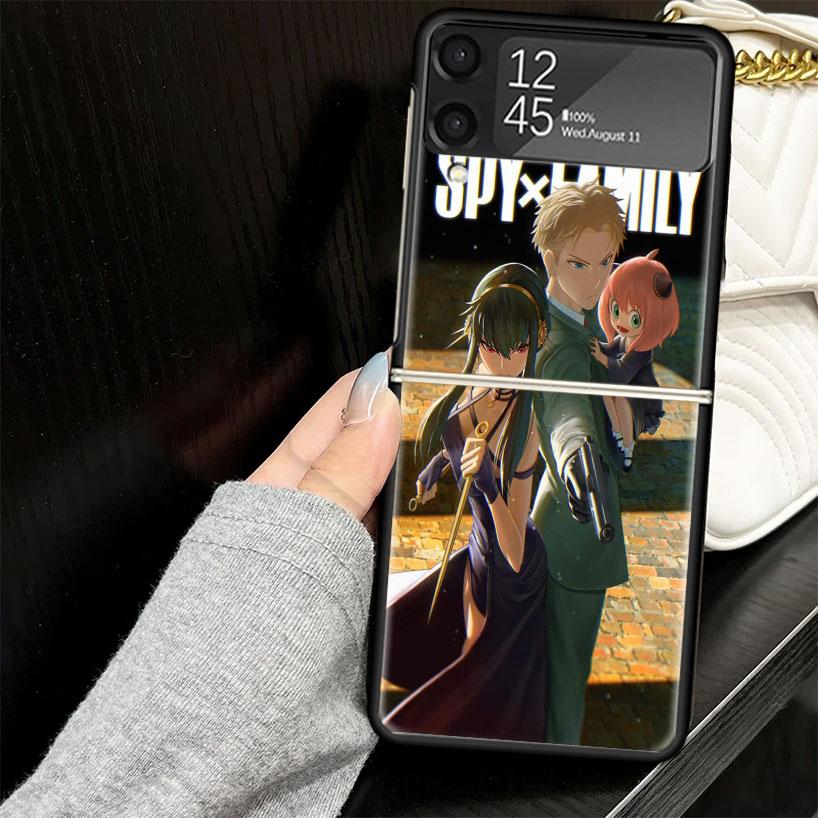 Anime S-Spy Family Anya Case for Samsung Galaxy Z Flip7 Flip6 Flip5 Flip4 Flip3 5G Hard Phone Shell Z Flip 7 6 5 4 3 Black Cover
