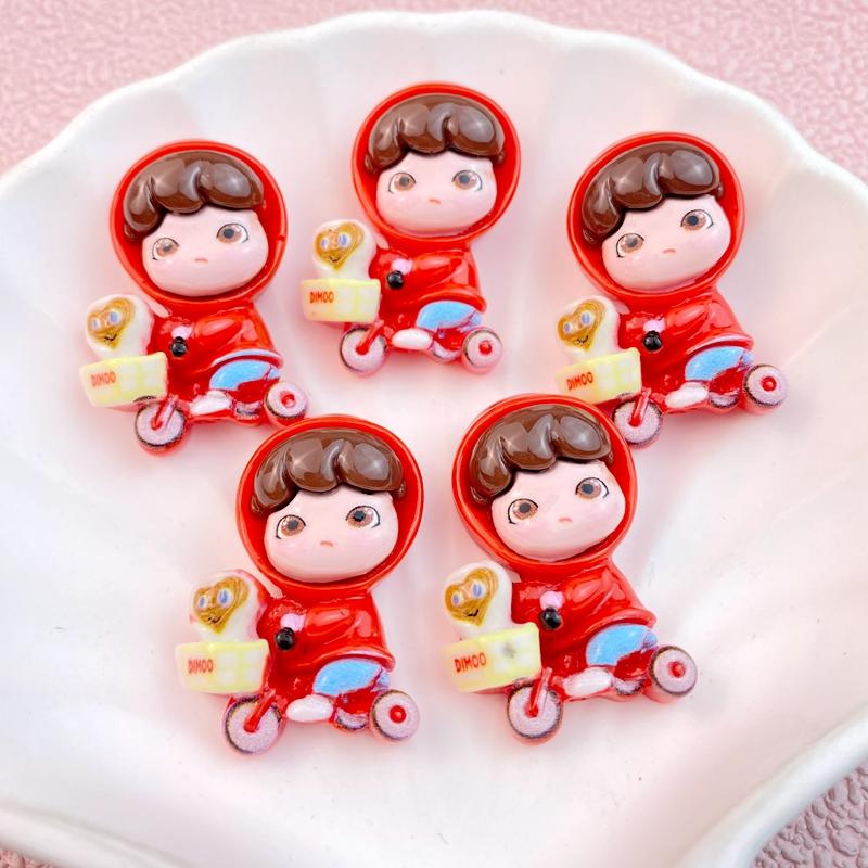 6/12Pcs New Cute Cartoon Little Boy, Girl Riding a Bike Series Flat Back Ornament Jewelry Bows Accessories