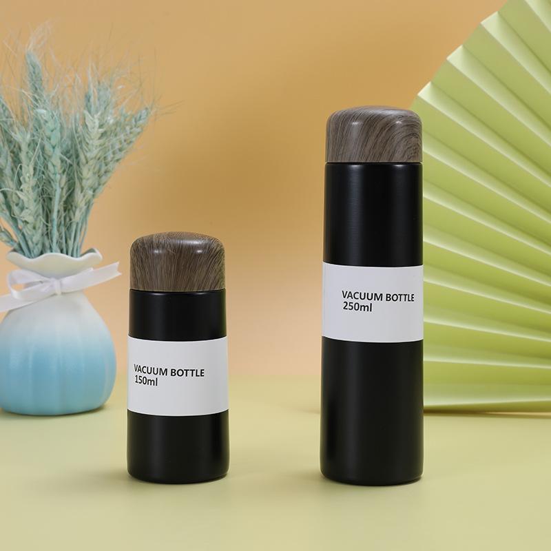 Japanese-style Wood Grain Cover Steel Insulated Cup Mini Tea Pocket Cup Business Office Gift Mug Durable Durable