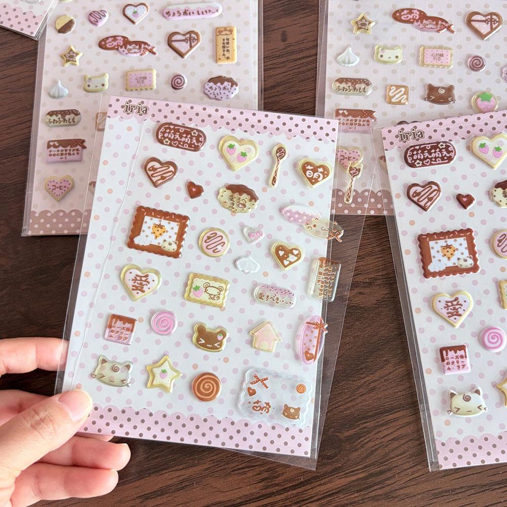 Cute Puffy Foam Stickers Sweet Dessert Bear Bubble Decals Aesthetic Decor For Kpop Photocard Holder Ita Bag Journal Scrapbooking