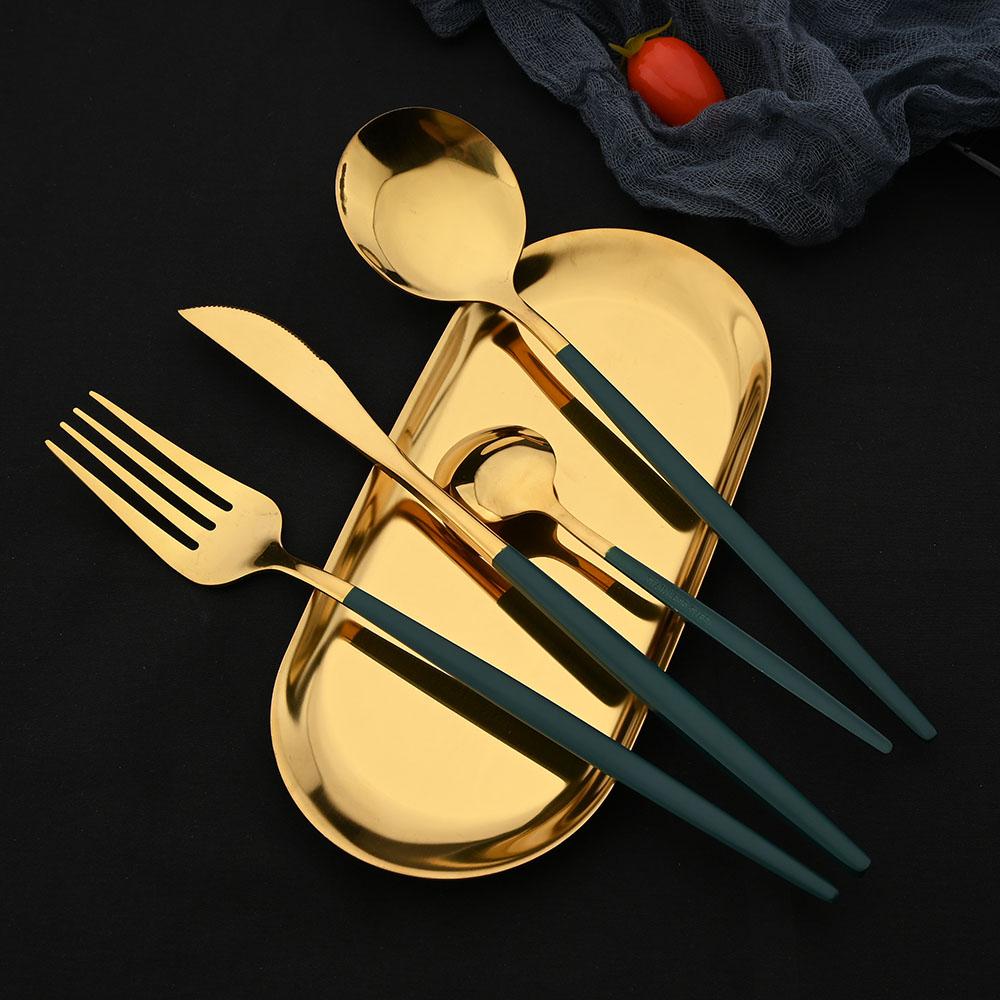 24Pcs Mirror Gold Dinnerware Cutlery Set Stainless Steel Kitchen Flatware Knife Fork Coffee Spoon Home Tableware Silverware Set