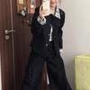 Womens Vintage Plaid Patchwork Collar Short Jacket Loose Fit Blazer Daily Wear