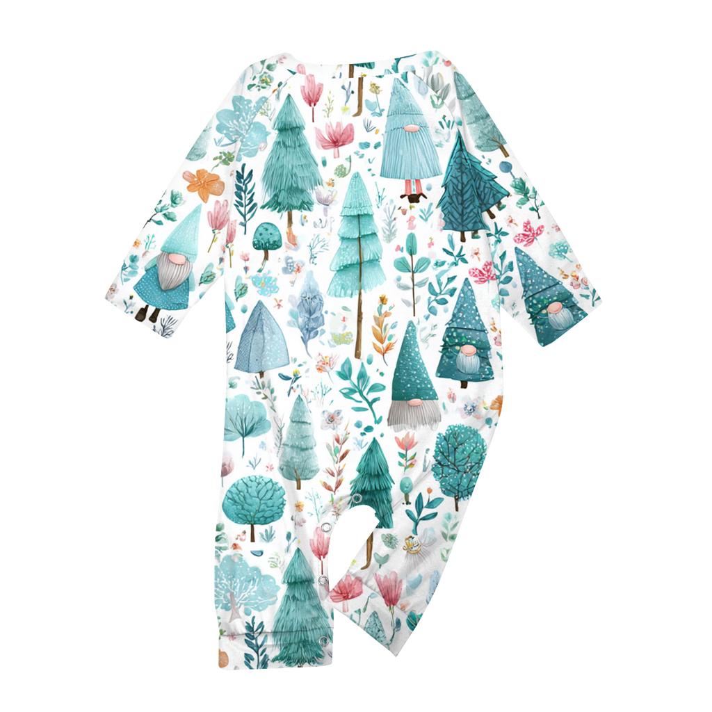 Set haine de casă de Crăciun cu gât rotund imprimat, mâneci lungi și pantaloni lungi pentru părinți și copii