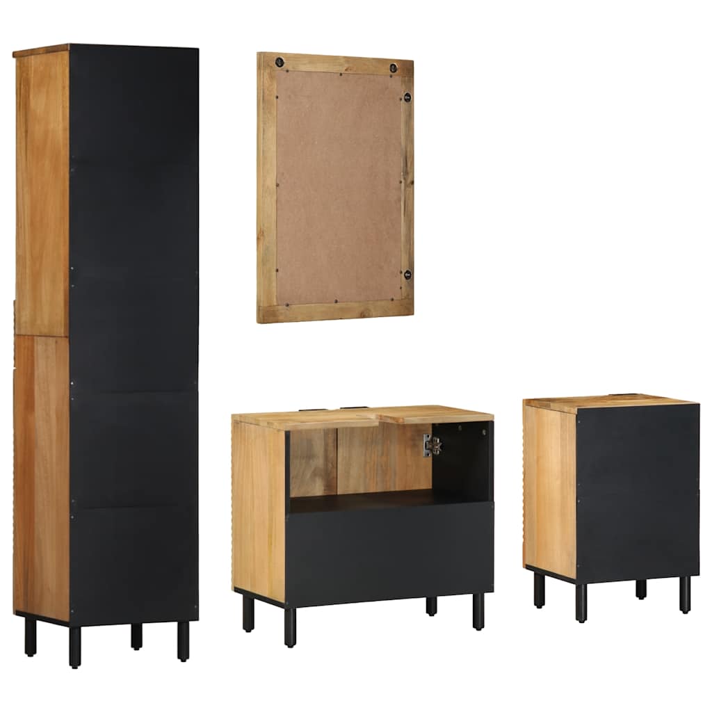 4 Piece Bathroom Furniture Set Brown Solid Mango Wood