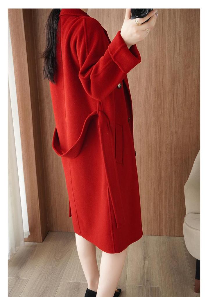 Double-Sided Wool Lapel Coat: Women's Slimming Double-Breasted Mid-Length for Autumn/Winter
