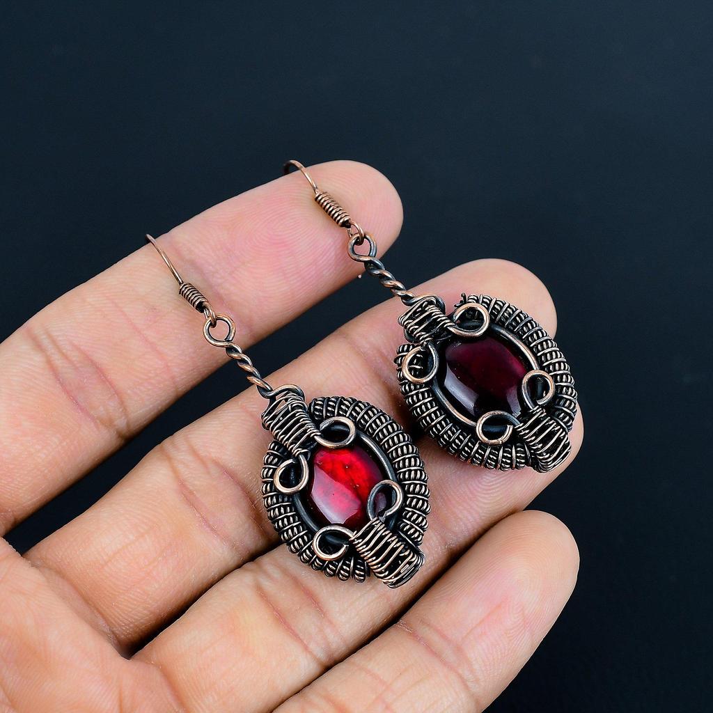 Red Flash Labradorite 999 Copper Wire Wrapped  Earrings, Handmade Gemstone Earrings Jewelry, Gifts For Wife Brand New Earrings