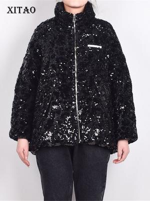 Abrigo Parkas holgado con lentejuelas empalmado a la moda para mujer LDD2220