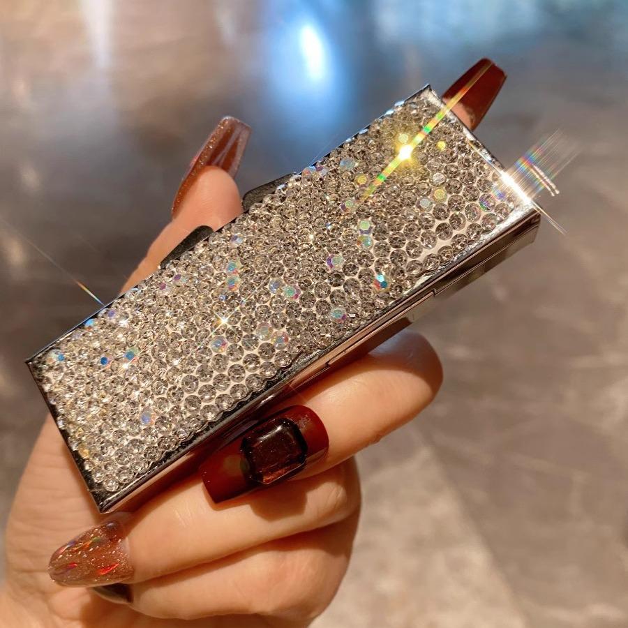 Portable Metal Pill Box with Inlaid Diamonds - Stylish and Popular Design