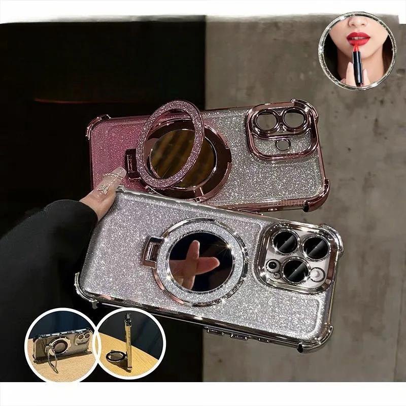 Glitter Magnetic Mirror Holder Case For OPPO A79 A2 5G A78 A38 A18 A17 A16 A15 A15S A3 PRO A76 A96 A57 2022 A54 A58 A53 A33 2020