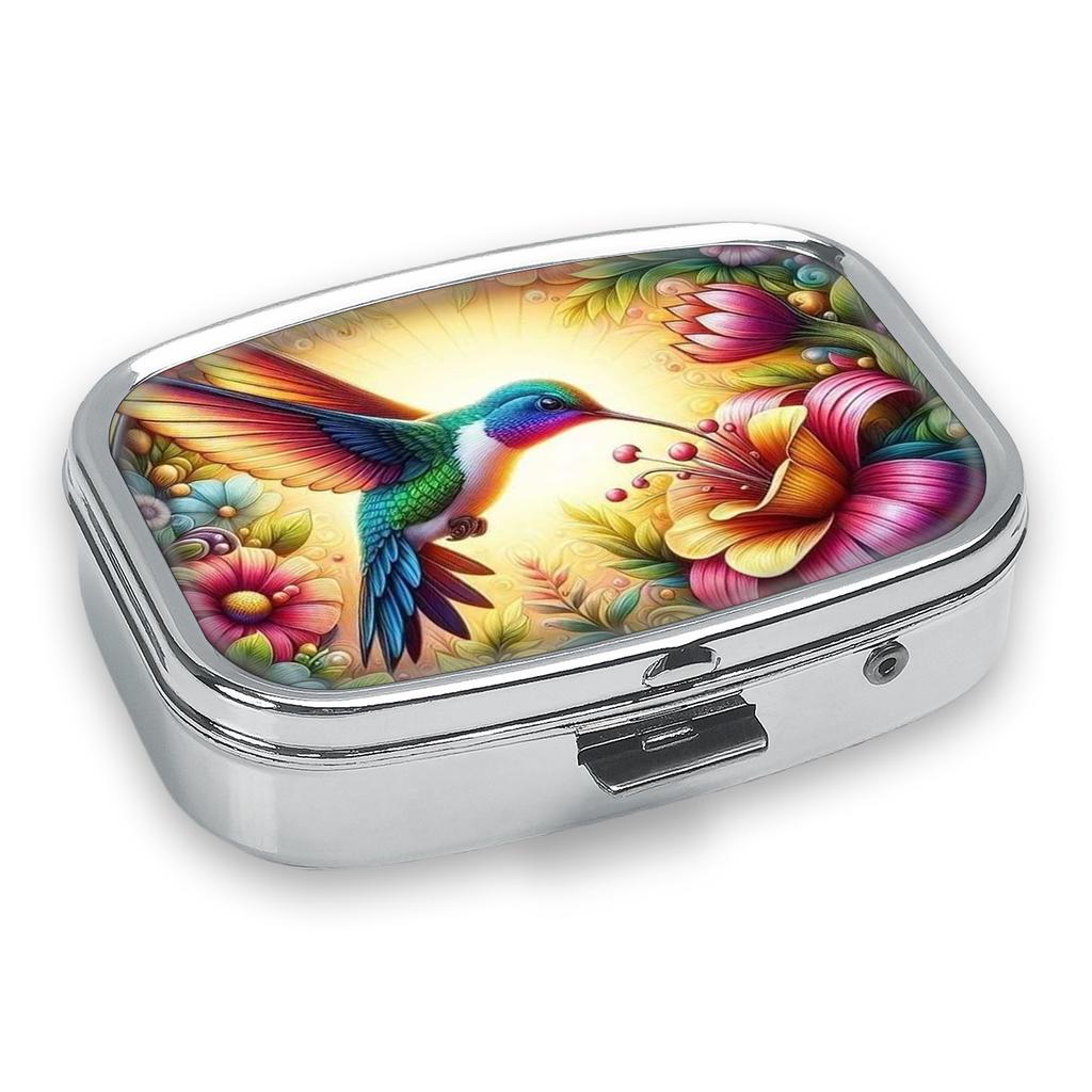 Portapillole Portatile con 2 Scomparti, Mini Custodia Organizer in Metallo per Medicine, Carino Contenitore Stampato per Pillole, Vitamine, Gioielli, Viaggio, Uso Quotidiano