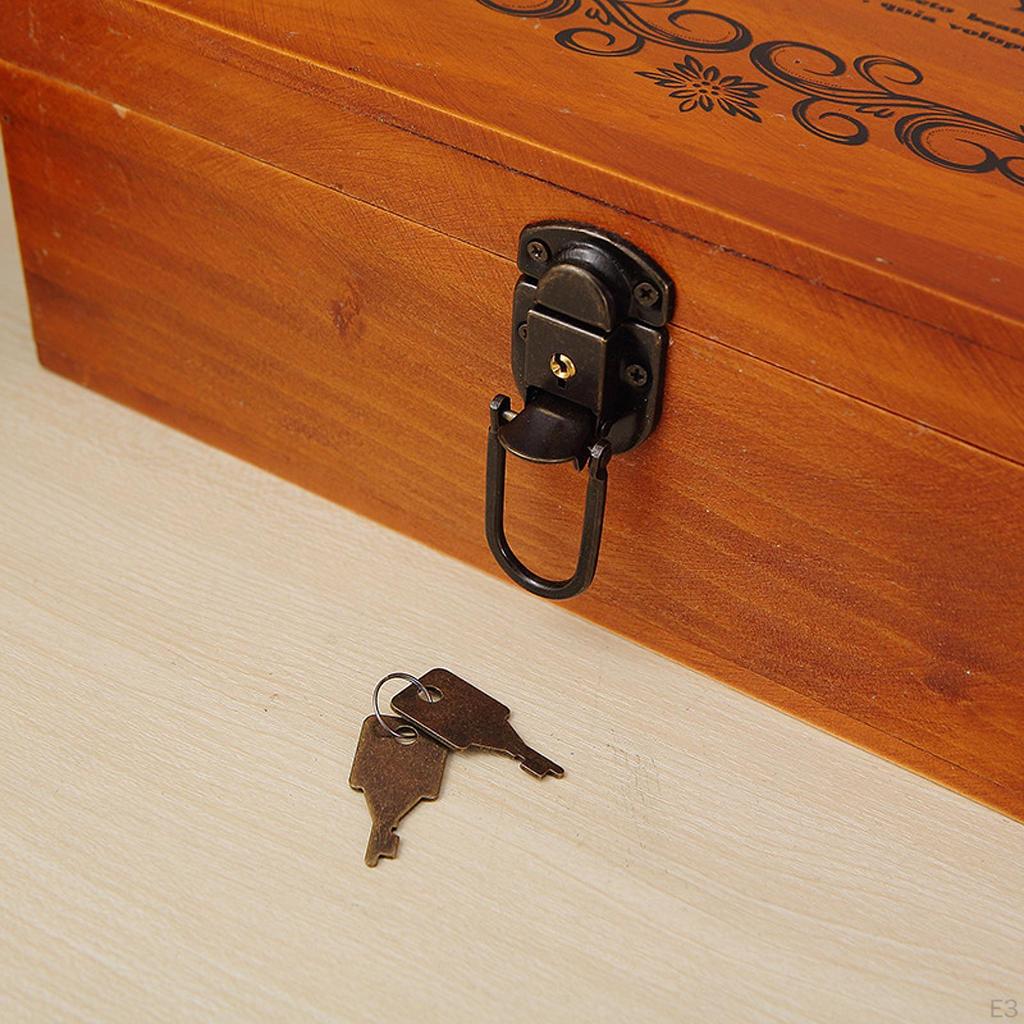 Wooden Keepsake Box Jewelry with Keys Compact Retro Design Trinkets Treasure Case