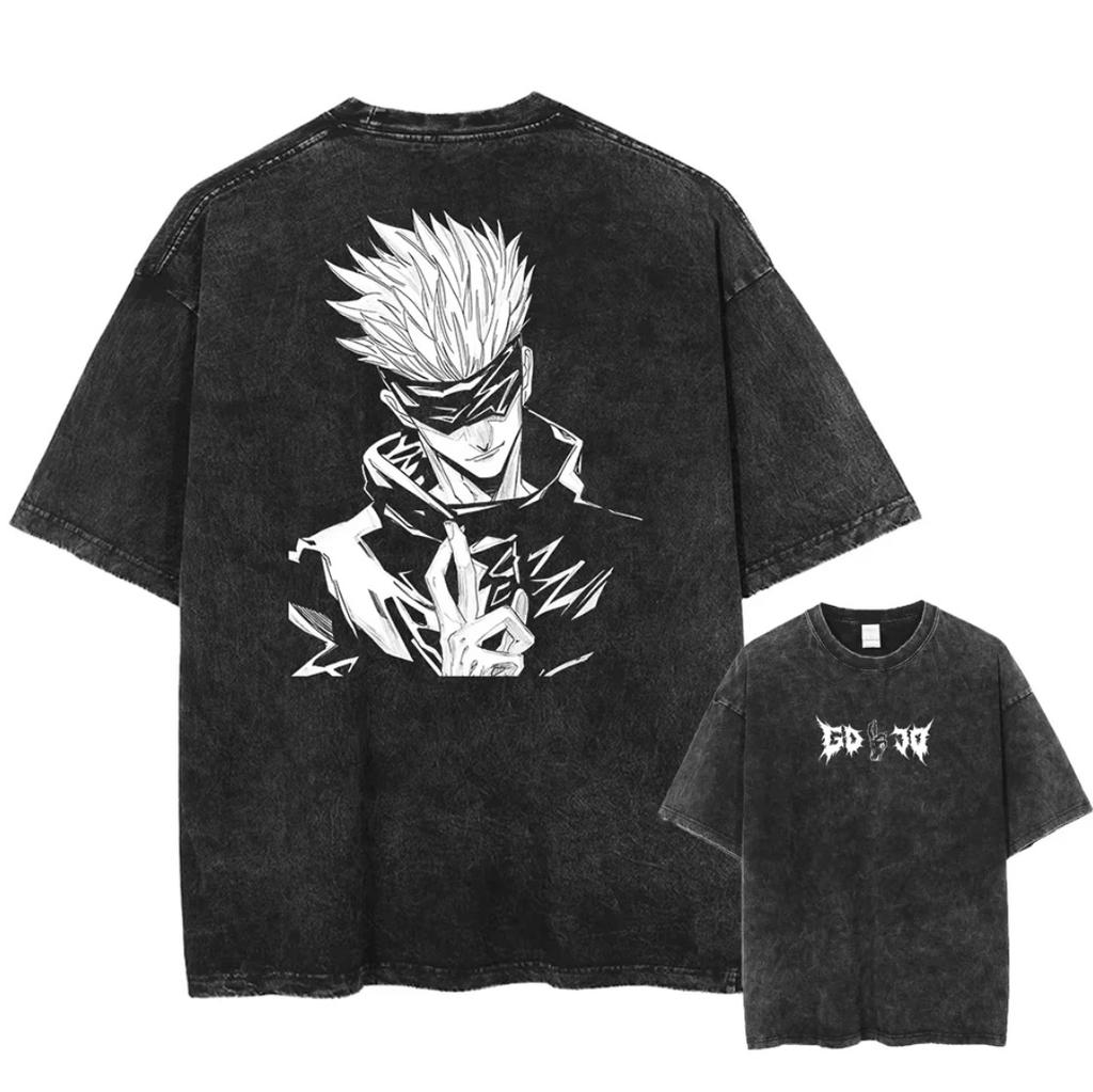 Jujutsu Kaisen Shibuya Incident Gojo Satoru Vintage Washed Anime T-Shirt, Unisex Dark Fantasy Anime Fan Streetwear Tee, 100% Cotton Casual Short