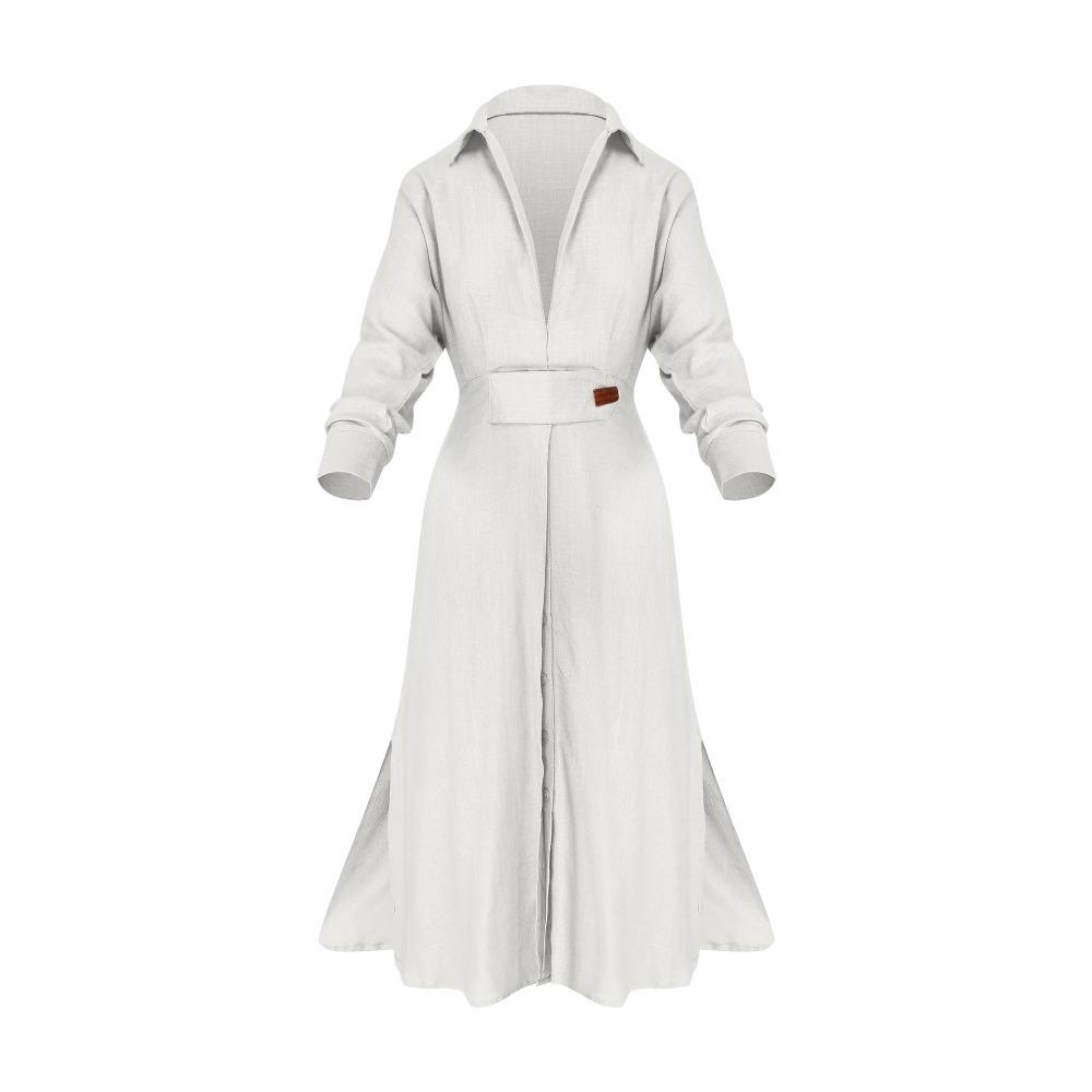 Solid Color Dress Coat Long Sleeve Temperament Shirt Women's Clothing Autumn and Winter Lazy Wind Small Woman