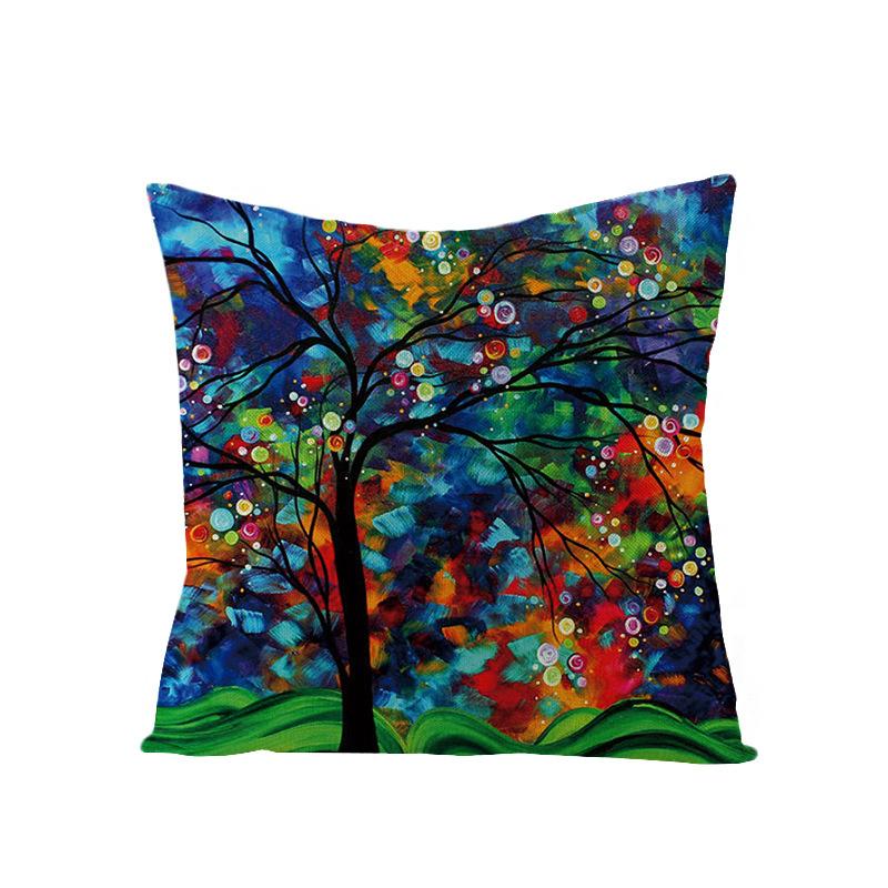 Home Oil Painting Tree Pillow Cover Polyester Sofa Car Pillow Cushion Cover Combination Pack
