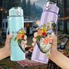1PC Vintage Human Heart Mixed Floral Plant Bird 750ml Color Plastic Sports Water Bottle Leakproof Flip Straw Lid Suitable for Sports Office Home Use