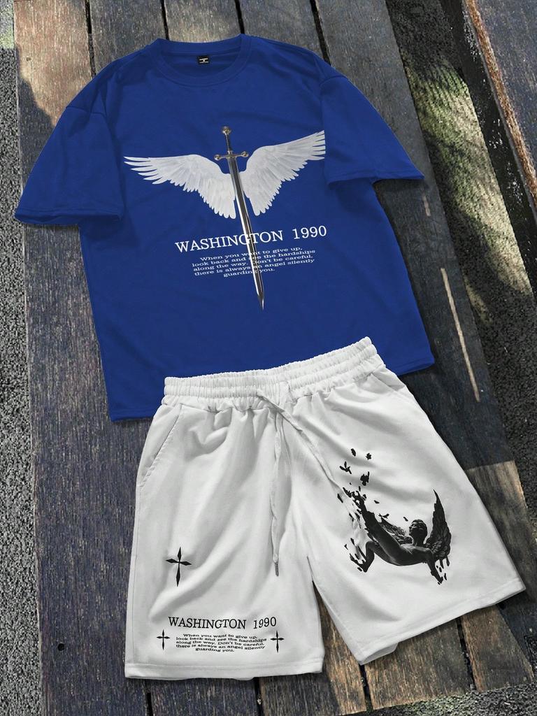 2026 Summer New Unisex Short-Sleeved Shorts Set with 3D Wings Pattern Print for Street Casual Fashion Comfortable and Soft