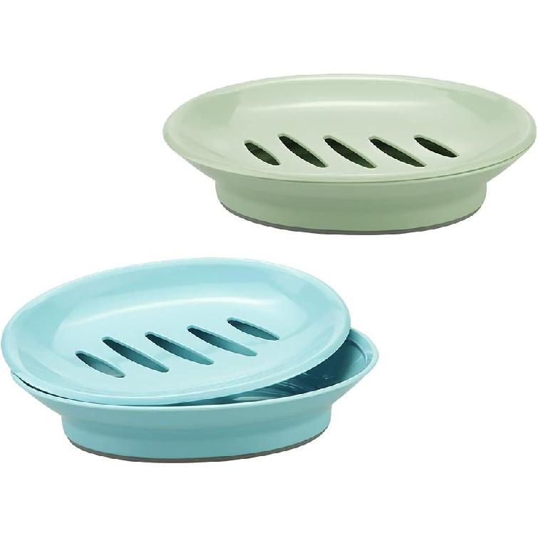 TCOTBE 2 Pack Soap Dishes,Removable Soap Drainers Plastic Soap Holder,Plastic Simple Double Compartment Drain Soap Box,Soap Saver Box Container for