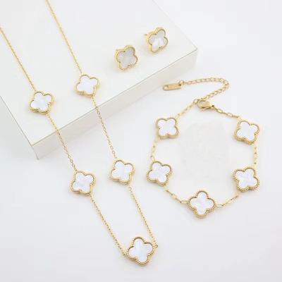3PCS Versatile Stainless Steel Clover Jewelry Women's Set Necklace Earnail Bracelet Personalized Accessories