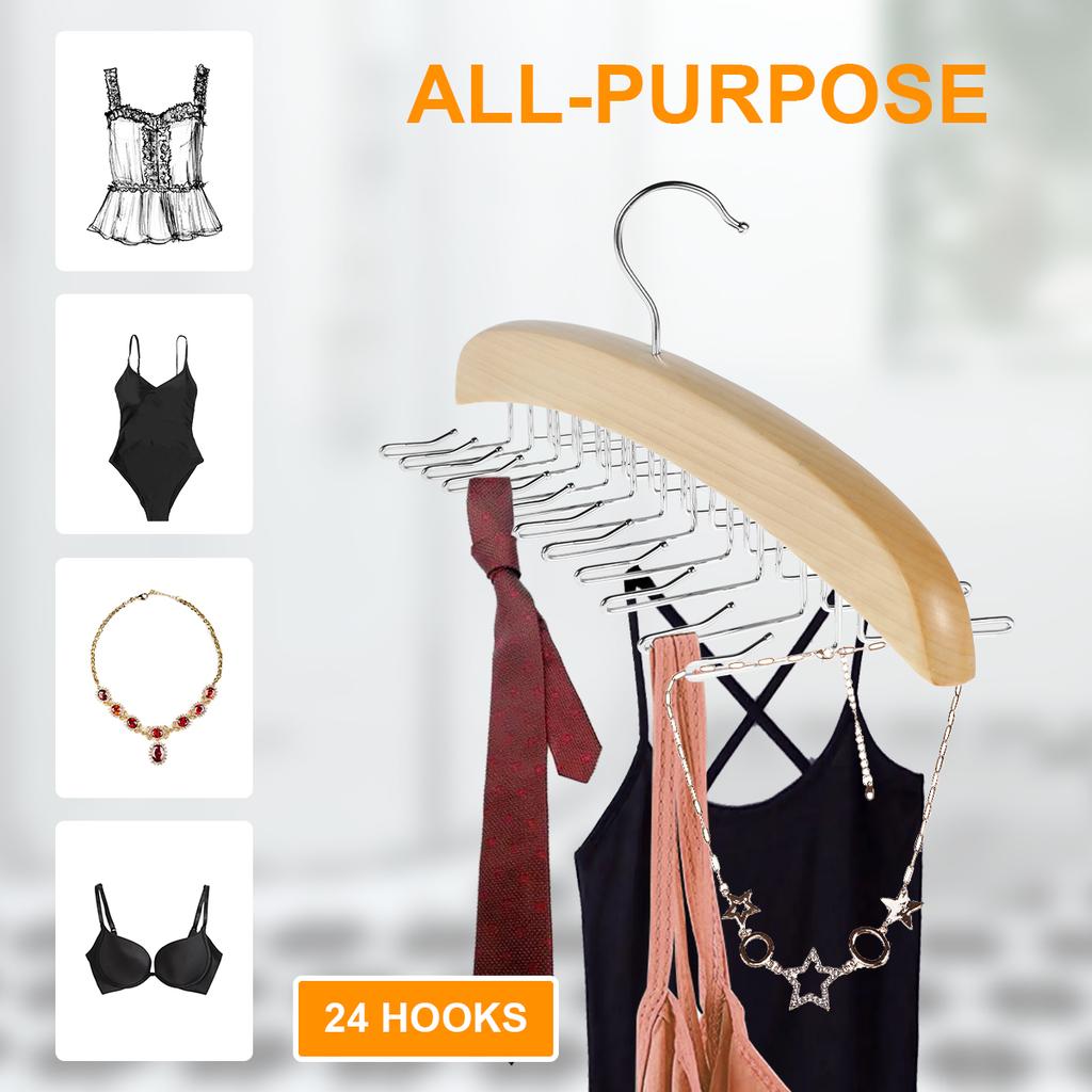Holz-Trägeraufhänger Camisole Organizer mit 24 Metallhaken Multifunktionaler Haken Geeignet für Studentenwohnheim Wohnung Schlafzimmer