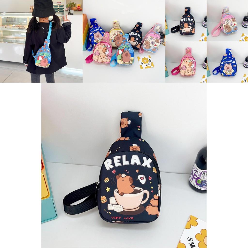 Stylish Children's Cartoon Pattern Crossbody Bag In Black Pink And Blue Colors