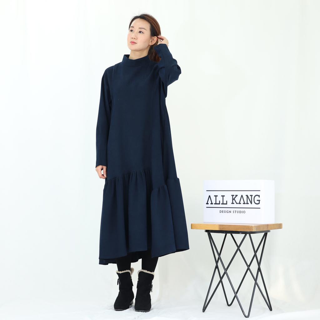 Olgangdijainseutyudio Corduroy Asymmetrical Frill Long Dress