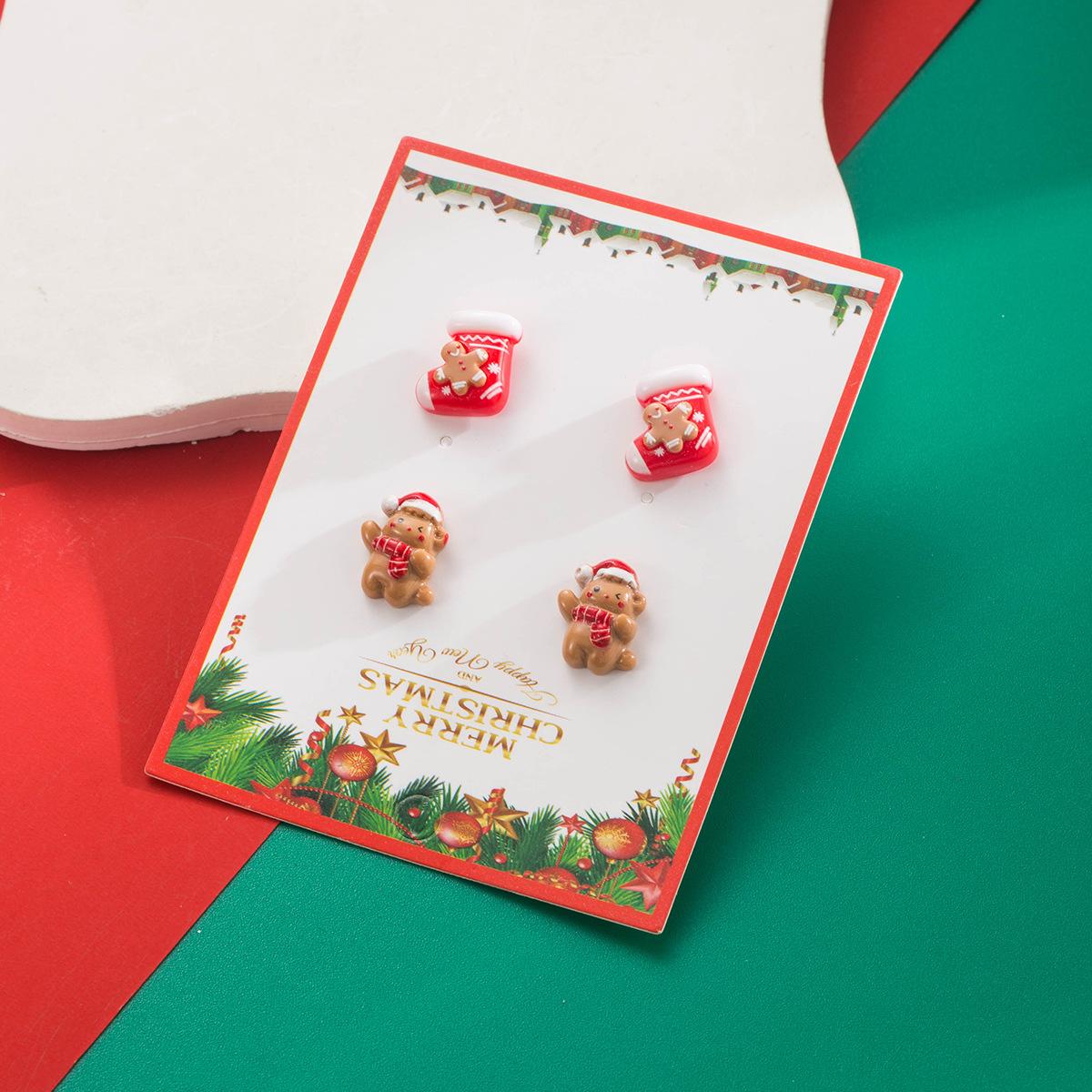 

Christmas Alloy Resin Earring Set Fashionable Light Luxury Christmas Tree Snowman Reindeer Shoes Bear Earrings Shoes