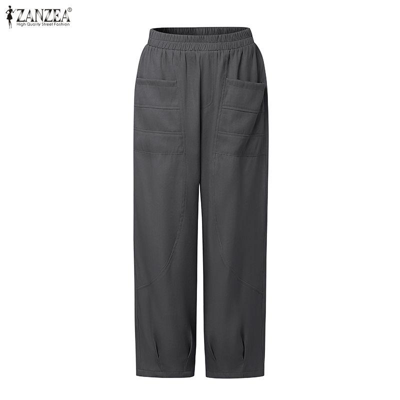 ZANZEA Women Casual Elastic Waist Loose Summer Croppe Pants