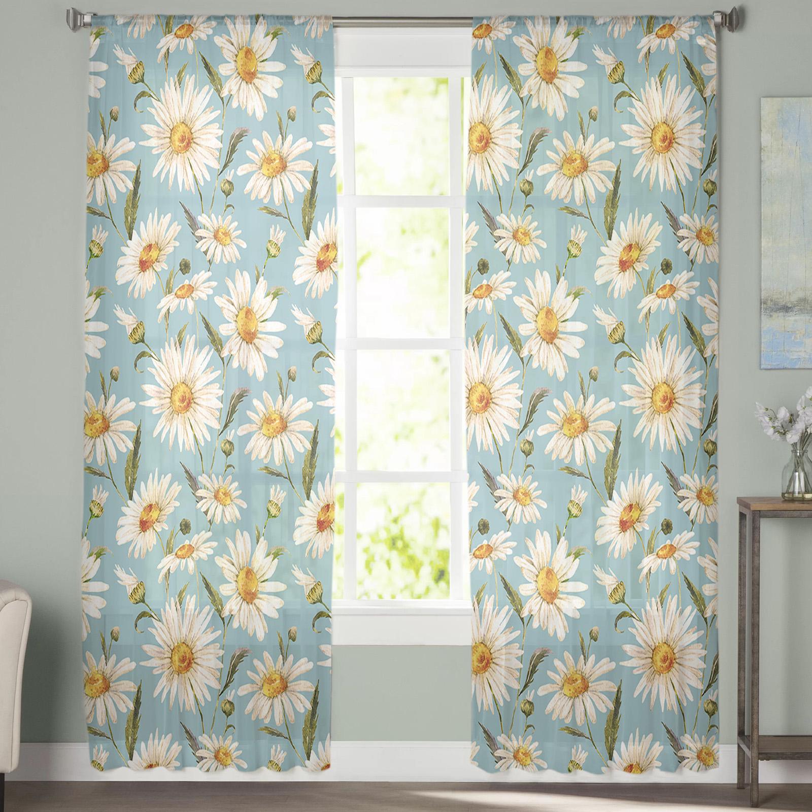 Дейзи акварельная текстура прозрачная вуаль оконные шторы тюлевые шторы гостиная — фото 3