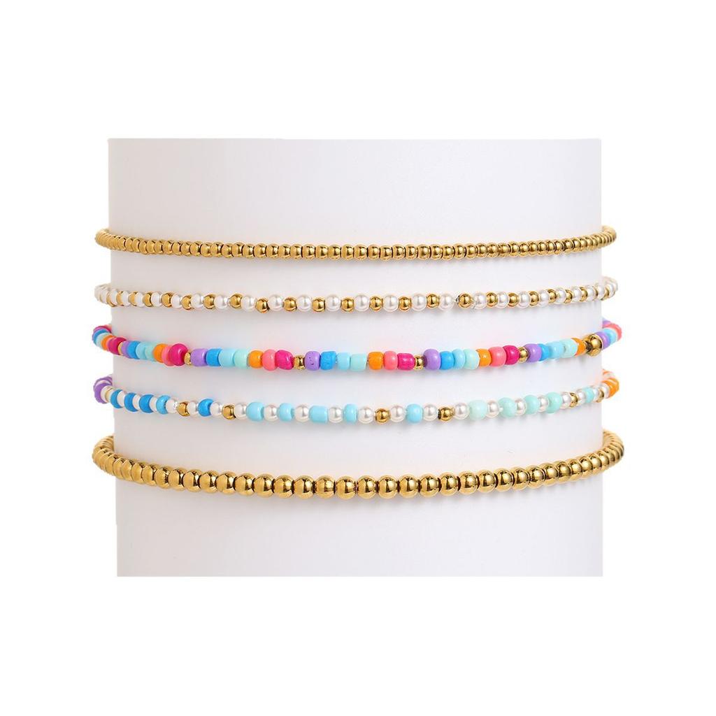 Handmade Bracelet, Bohemian Vacation Style, Layered, Women's Five Piece Set, Rice Bead Bracelet
