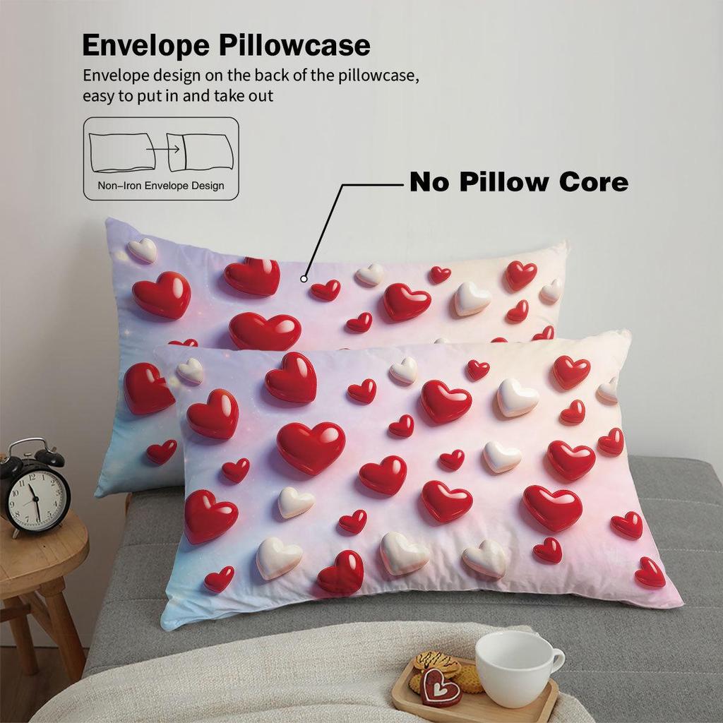 Temu Brushed Red Heart Bedding Set - Duvet Cover & Pillowcase