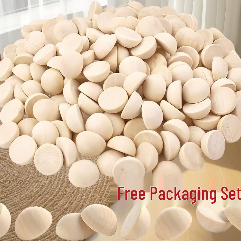 Solid Wood Half-Round Ball Beads - DIY Painting Ornaments & Geometric Teaching Aids