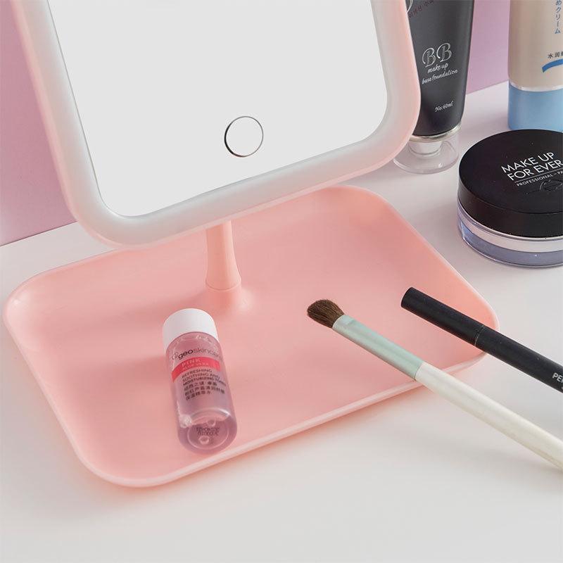 Tabletop LED Makeup Mirror with Smart Adjustable Tri-Color Lighting and One-Touch Charging