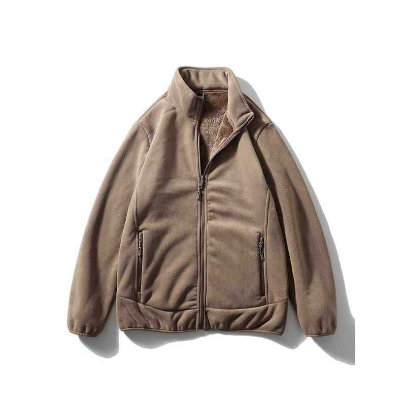 Outdoor Fleece Jacket for Men, Winter Thickened Fleece-Lined Stand Collar Fleece Coat, Foreign Trade Men's Lamb Fleece Sweatshirt