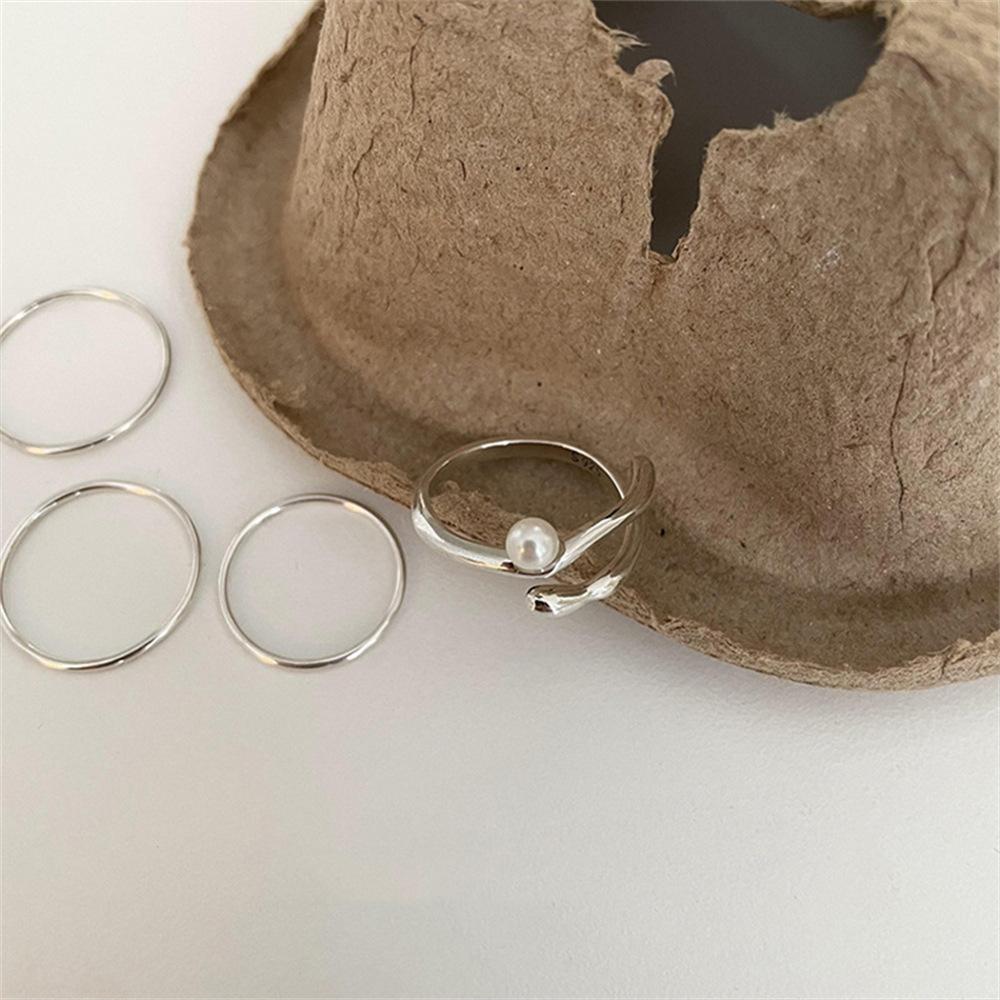 Korean Version of Pearl Open Ring Women's Personality Design Sense Simple Ring Tide