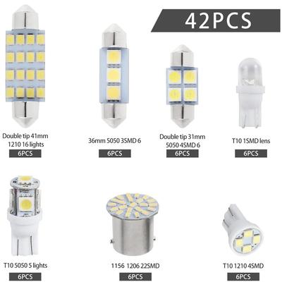 42PCS Car LED Lights Interior Lights 6000K 12V T10 168 2825 W5W 921 Kit For Car Vehicle Map Dome Door Trunk License Plate Light Bulb