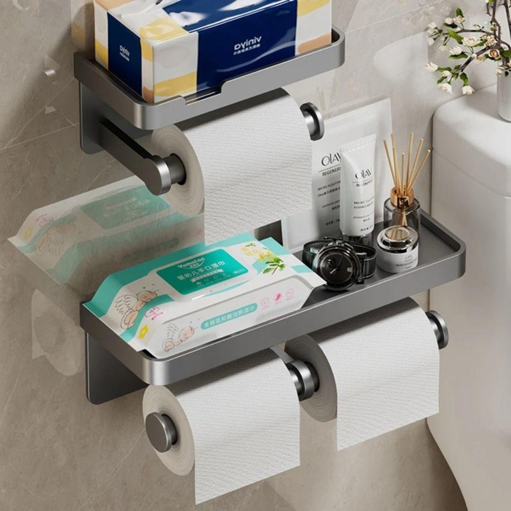 Rustproof Tissue Rack Aluminum Zinc Zinc Alloy Dual Roll Dispenser Sturdy Paper Roll Storage Shelf Apartment