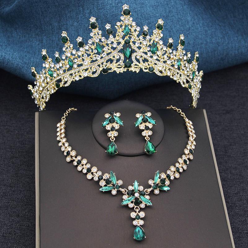 3Pcs Bridal Crown Jewelry Sets Luxury Tiaras and Earrings Necklace Set for Women Bride Wedding Dress Crown Sets Prom Gifts