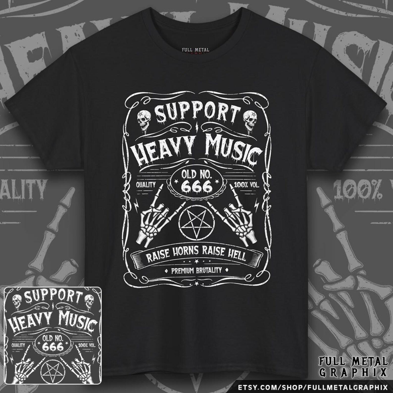 Support Heavy Music T-Shirt | Heavy Metal Whiskey Label Shirt | Metalhead tee S