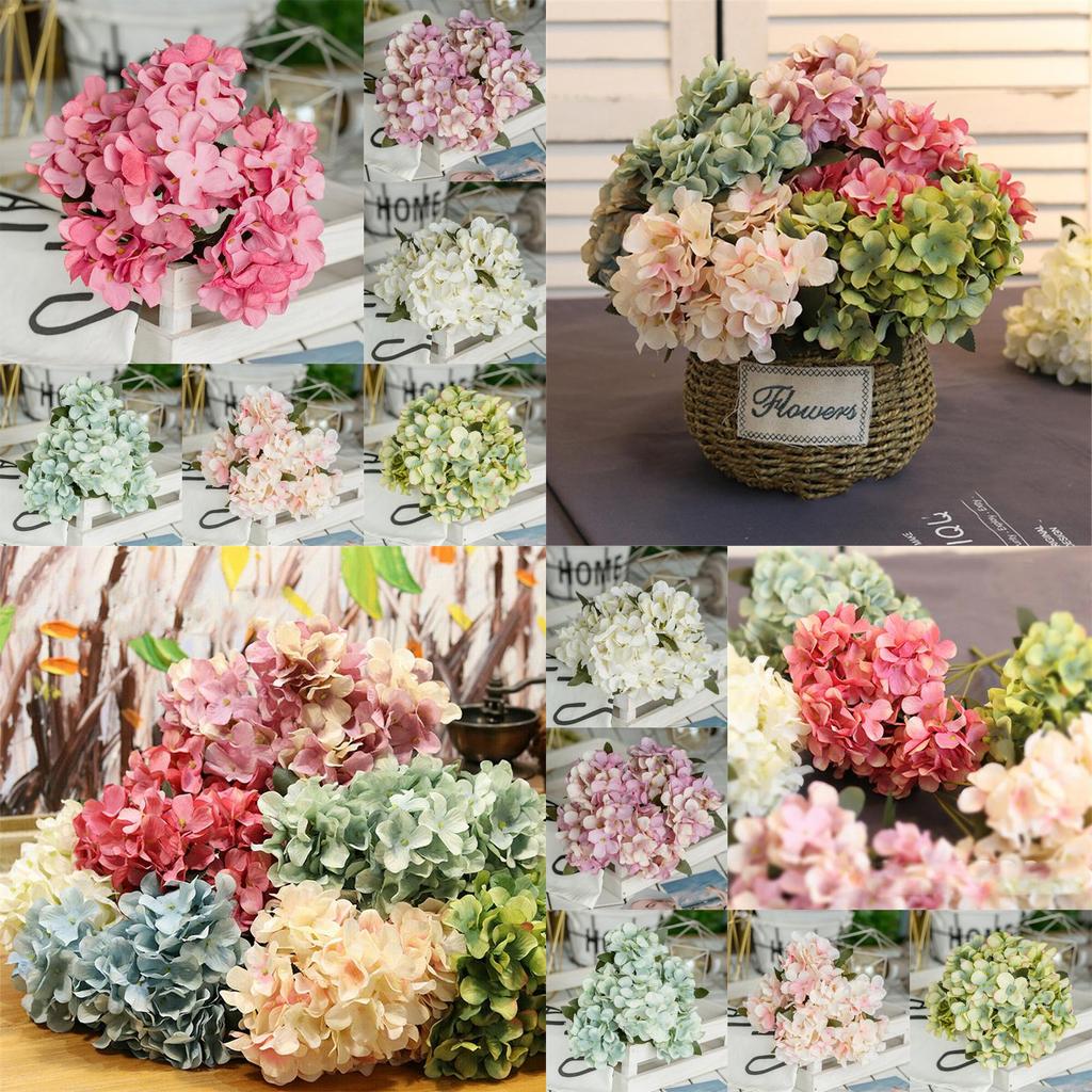 Stunning 6 Heads Artificial Silk Hydrangea Fake Flower Bridal Bouque For Elegant Home Decor