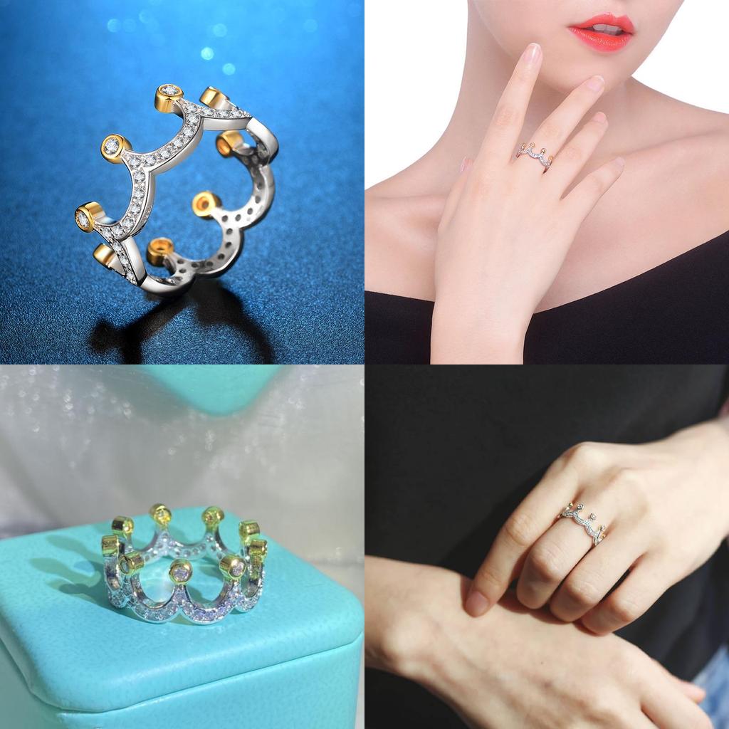 Bague pour femme au design élégant de couronne avec laiton durable et acier inoxydable de couleur argentée idéale pour les occasions spéciales et les cadeaux