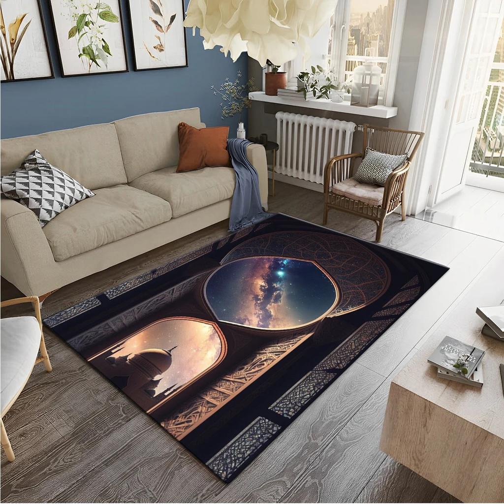 Hd Printed Muslim Prayer Carpet Ramadan Flannel Worship Rugs Non Slip Floor Mat for Living Room Bedroom Kitchen Decor Washable