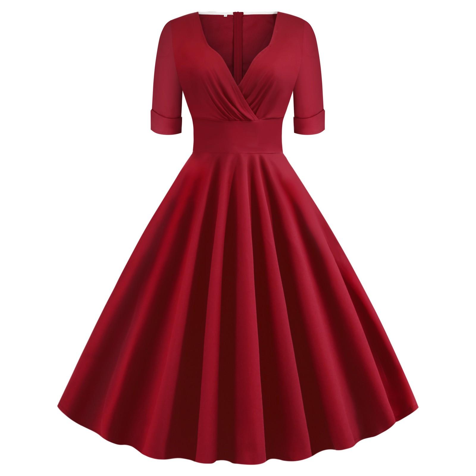 

Women Party Point Multicolor Short Sleeves Retro Dress Sleeve Grenadine Dress S красный