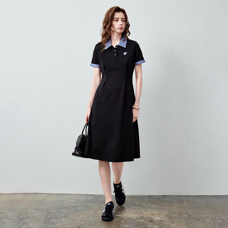 Chuyu Women's Denim Collar A-Line Polo Dress