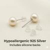 5A Grade Natural Freshwater Pearl Earrings S925 Sterling Silver Studs, Real Pearls 6-10mm [White/Lavender], Hypoallergenic Wedding Gift