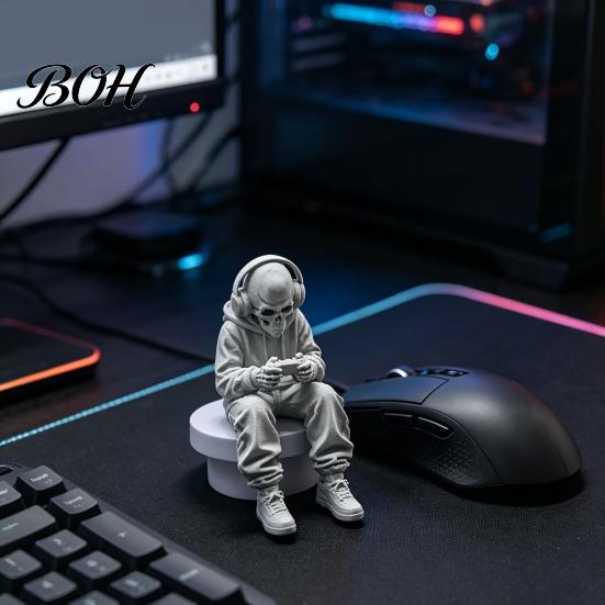 Durable Skull Figurine 3D Printed Sitting Skeleton Statue, Halloween Indoor Decor Figurines, Mini Detailed Model Home for Living Room Table