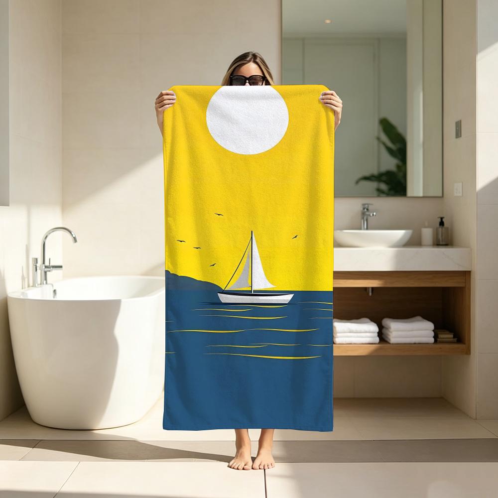 Mi nimal Sailboat Ocean Towel ultra-fine fiber quick drying absorbent bath towel, outdoor swimming sports towel