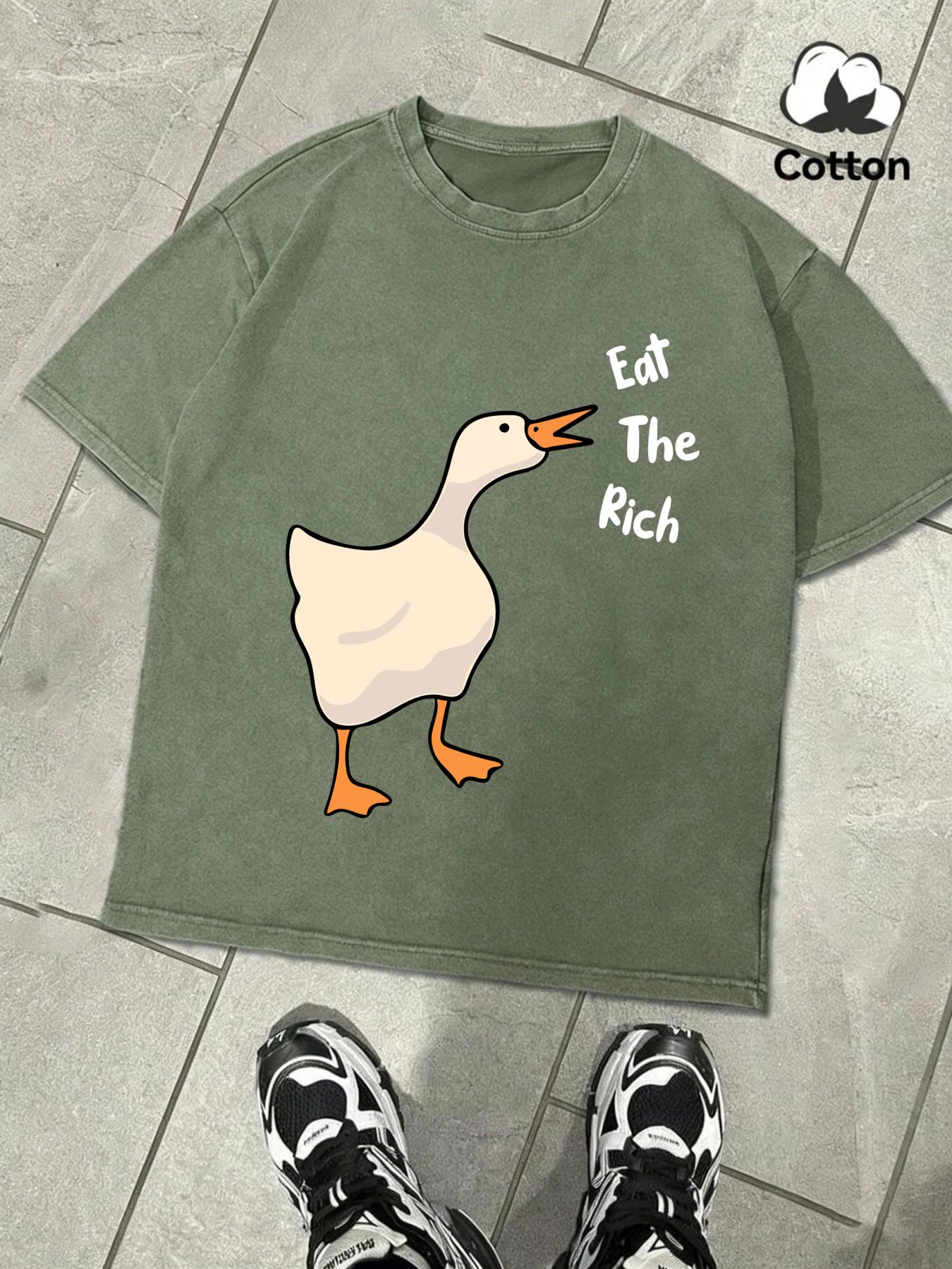 

Eat The Rich Goose Printing Retro Man Snow Wash TShirts Summer Loose Cotton Tops Soft Trendy Washed ONeck Tee Sport Clothing S