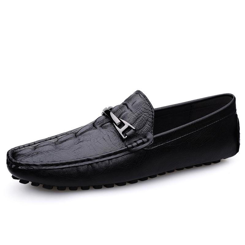 Fashion Genuine Leather Mens Loafers Crocodile Pattern Fashion Casual Shoes Comfortable Man Slip on Flats Lightweight Soft Driving Shoes