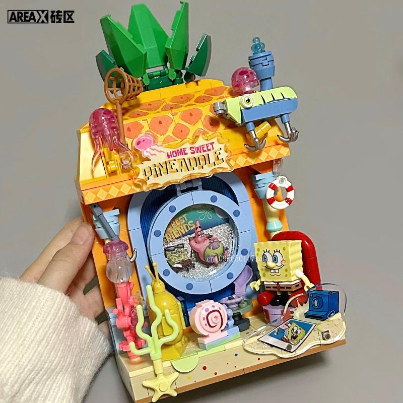 Spongebob Squarepants Building Blocks Pineapple House Island Portrait House Model Cartoon Model Bricks Kids Diy Toy Holiday Gift